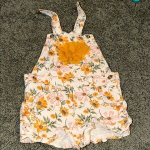 Floral Kids Overalls with Yellow Accents